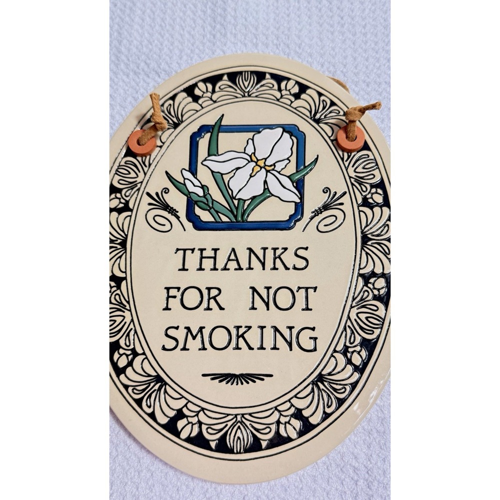 Unity Oval Vintage Ceramic Hanging Plaque "Thanks for Not Smoking" Trendy
